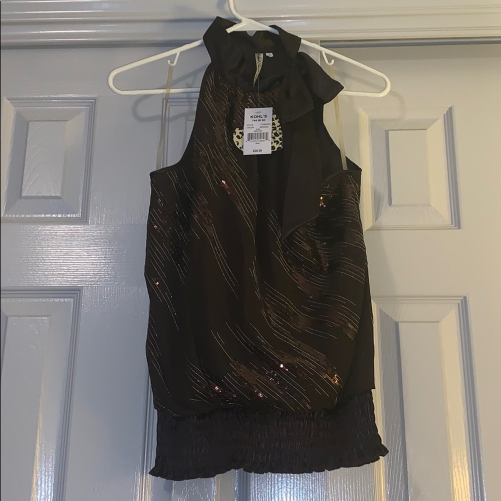 Brown sequin sleeveless fancy blouse